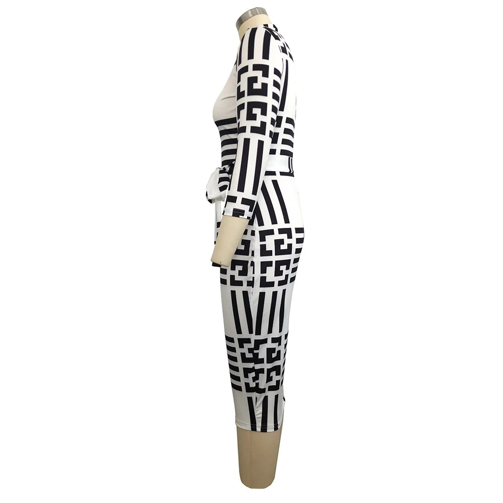 Women Sexy Turtleneck Short Sleeve Print Bodycon Midi Dress Female Elegant High Elastic Night Club Pencil Dresses With Sashes Women Sexy Turtleneck Short Sleeve Print Bodycon Midi Dress Female Elegant High Elastic Night Club Pencil Dresses With Sashes